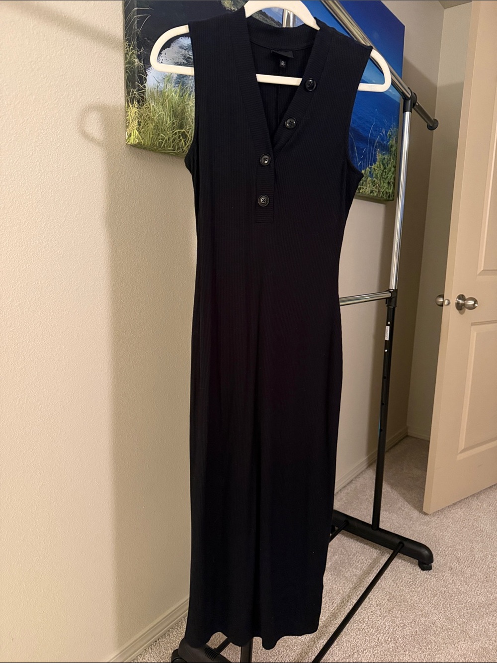 WhoWhatWear Sleeveless Black Button-Front Knit Maxi Dress